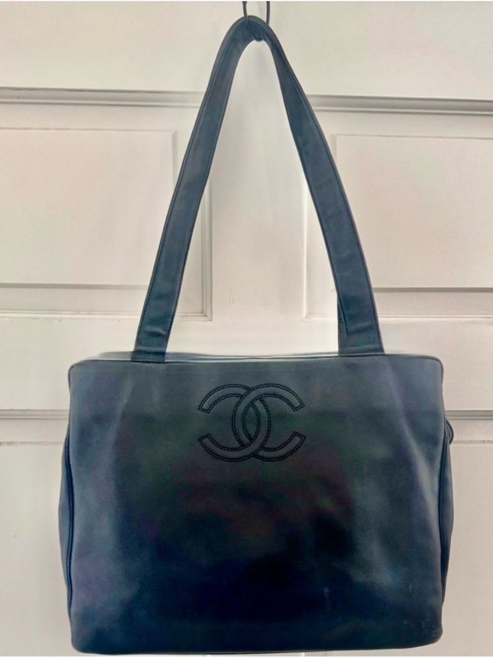 CHANEL Vintage CC Shoulder Bag Large Black Leather with ID Card & COA VGC